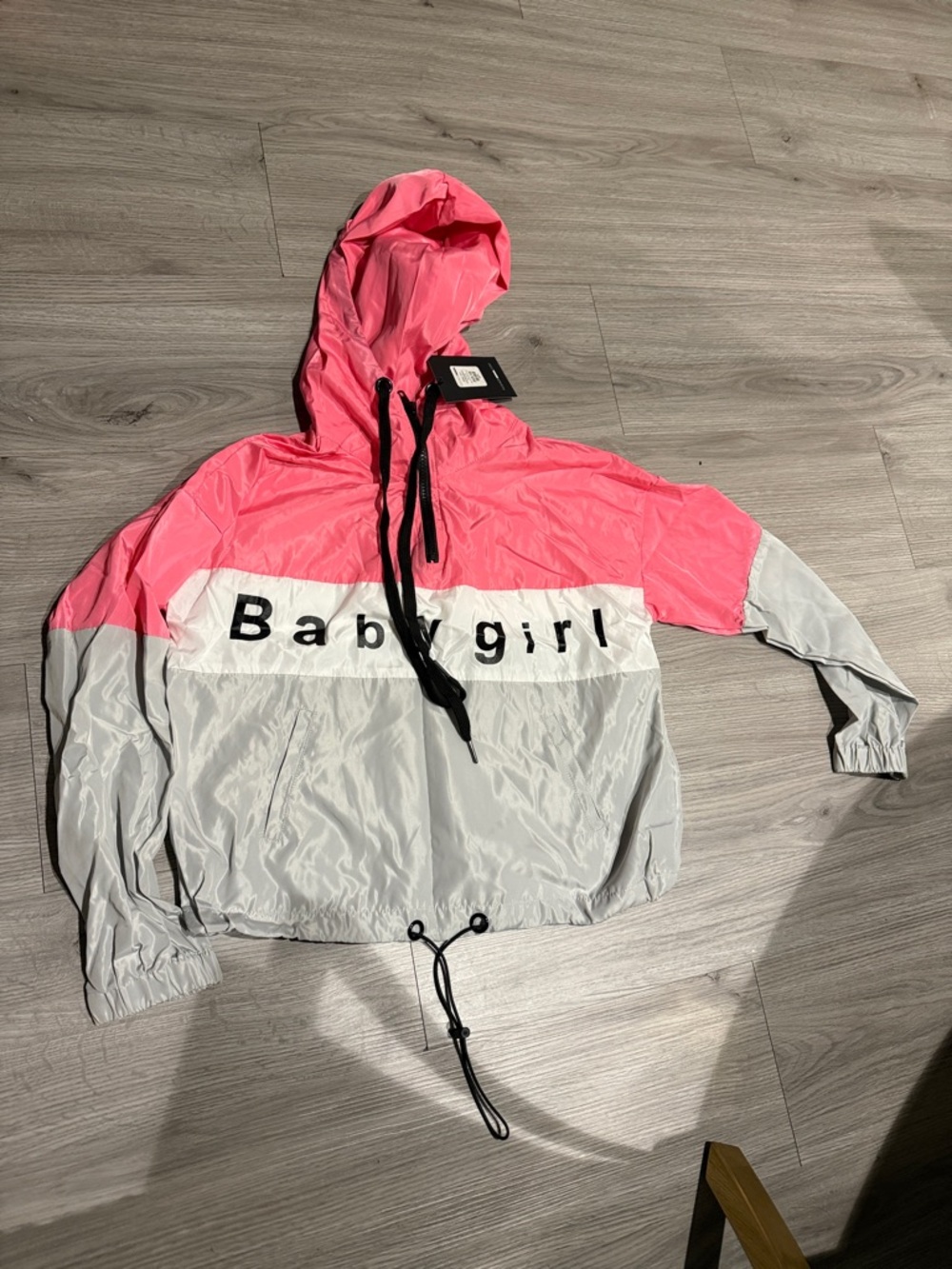 Pink & Gray 'Babygirl' Hooded Windbreaker